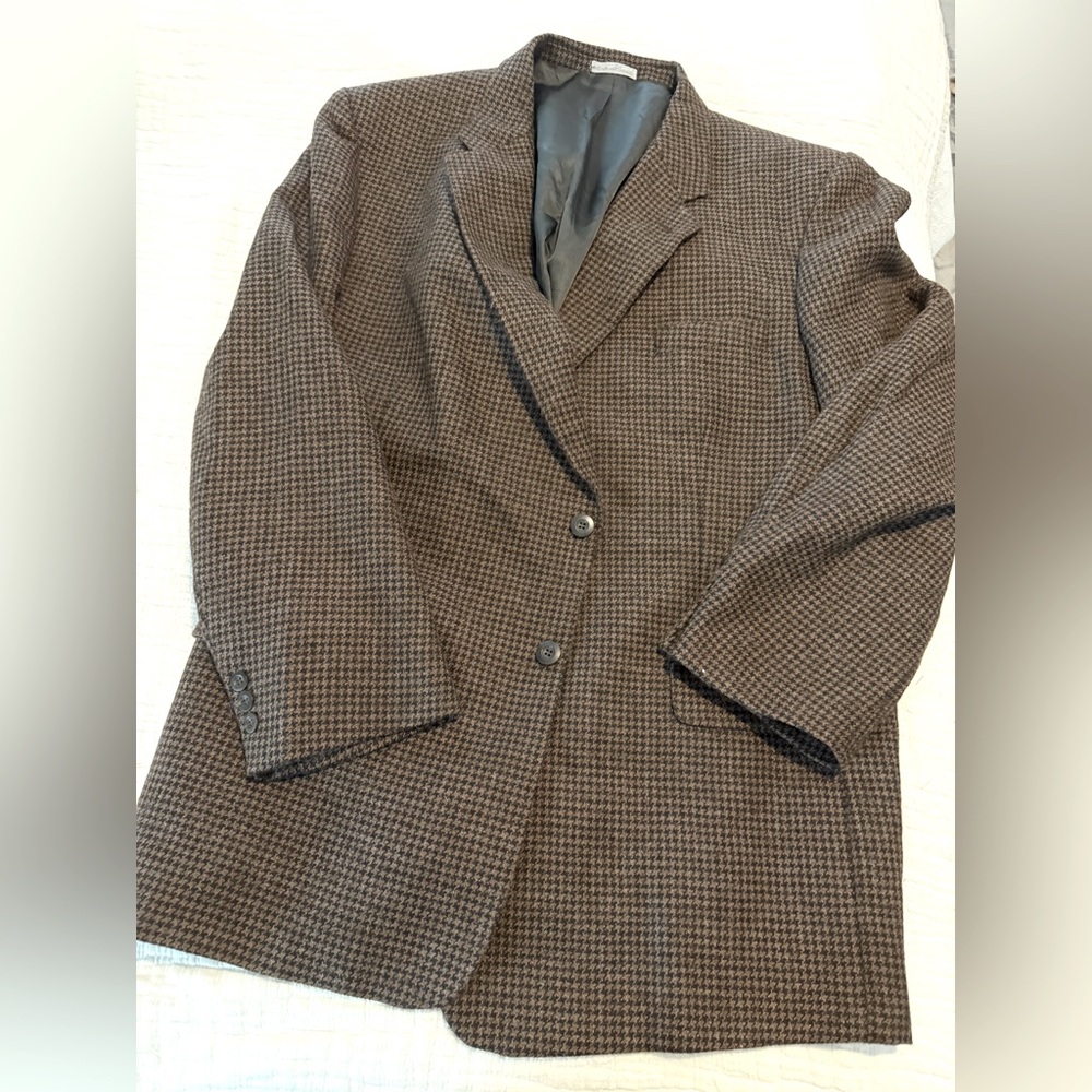 Ferracci Pure Alpaca Men's Brown Houndstooth Blazer EUC 2715